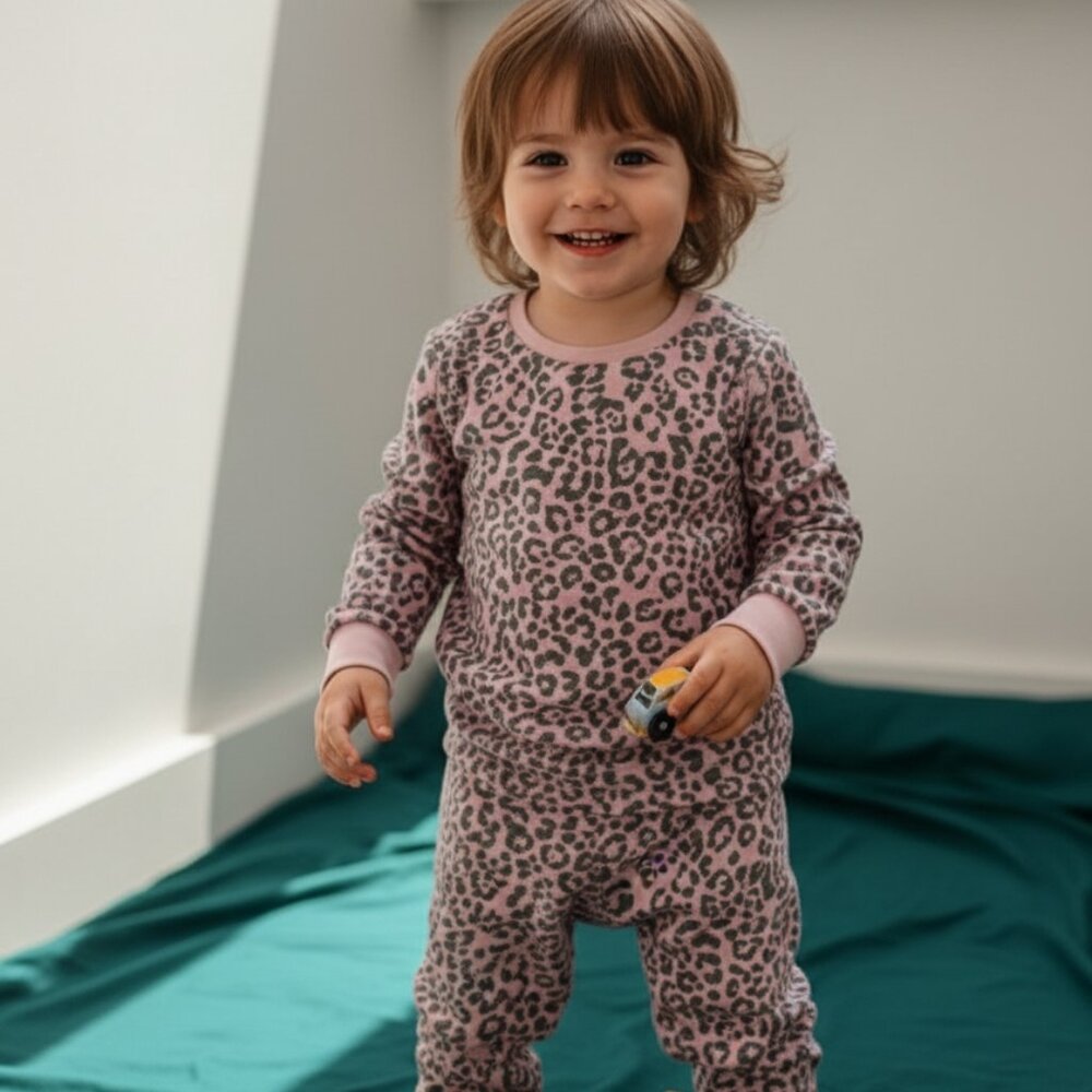 Pink Leopard Print Kids PJ Set